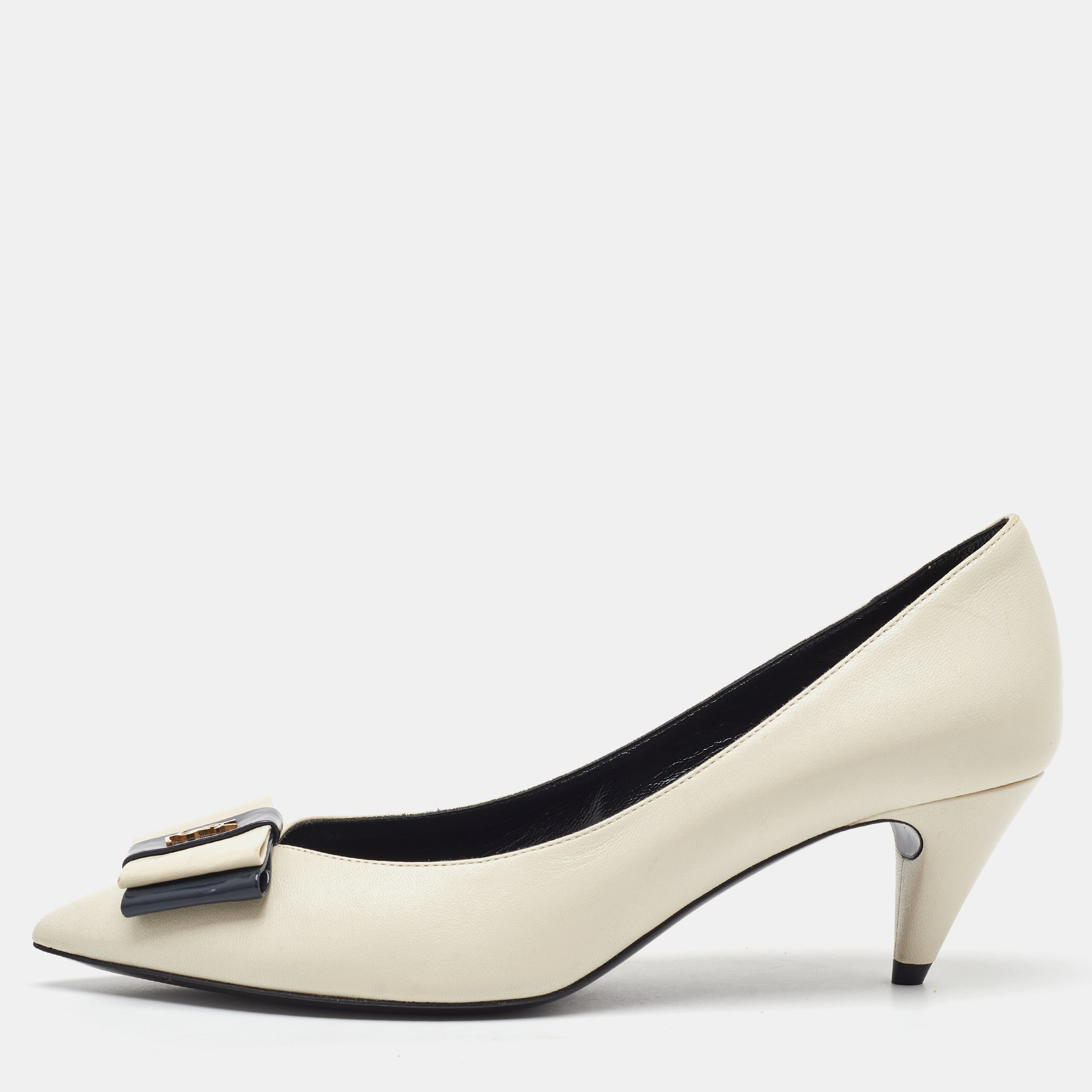 Saint Laurent Off White/Navy Blue Leather Anais YSL Bow Pumps Size
Saint Laurent Off White/Navy Blue Leather Anais YSL Bow Pumps Size