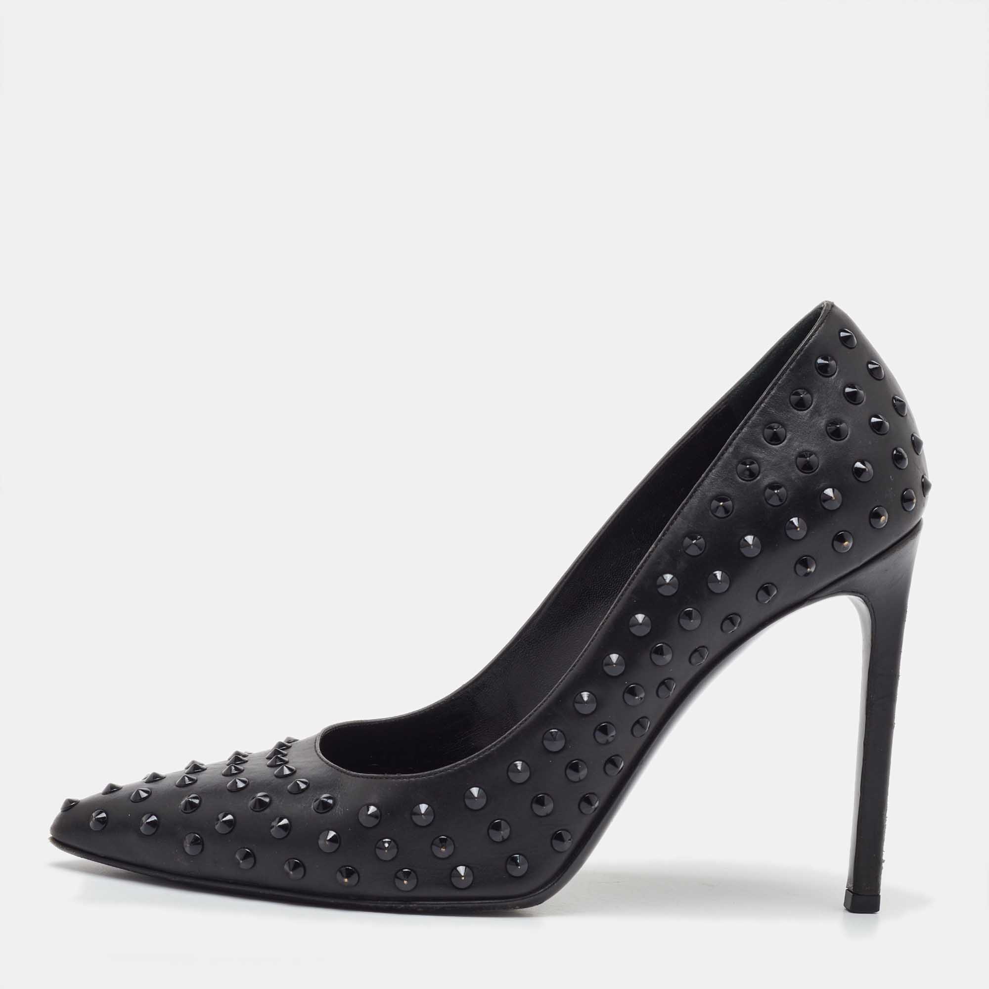 Saint Laurent Black Leather Studded Pointed Toe Pumps Size 38 - Saint Laurent Paris - Modalova