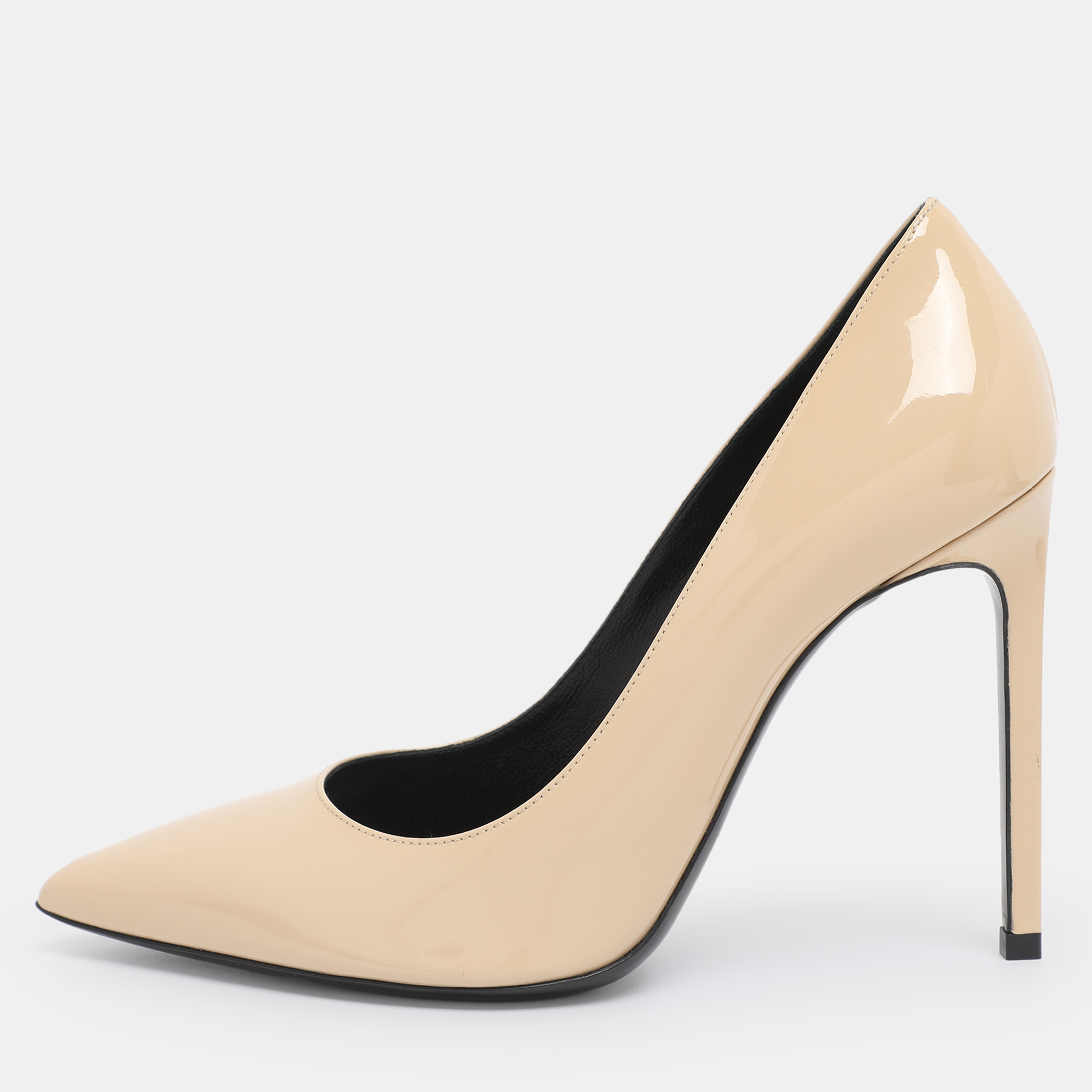 Saint Laurent Beige Patent Leather Anja Pointed Toe Pumps Size 38 - Saint Laurent Paris - Modalova