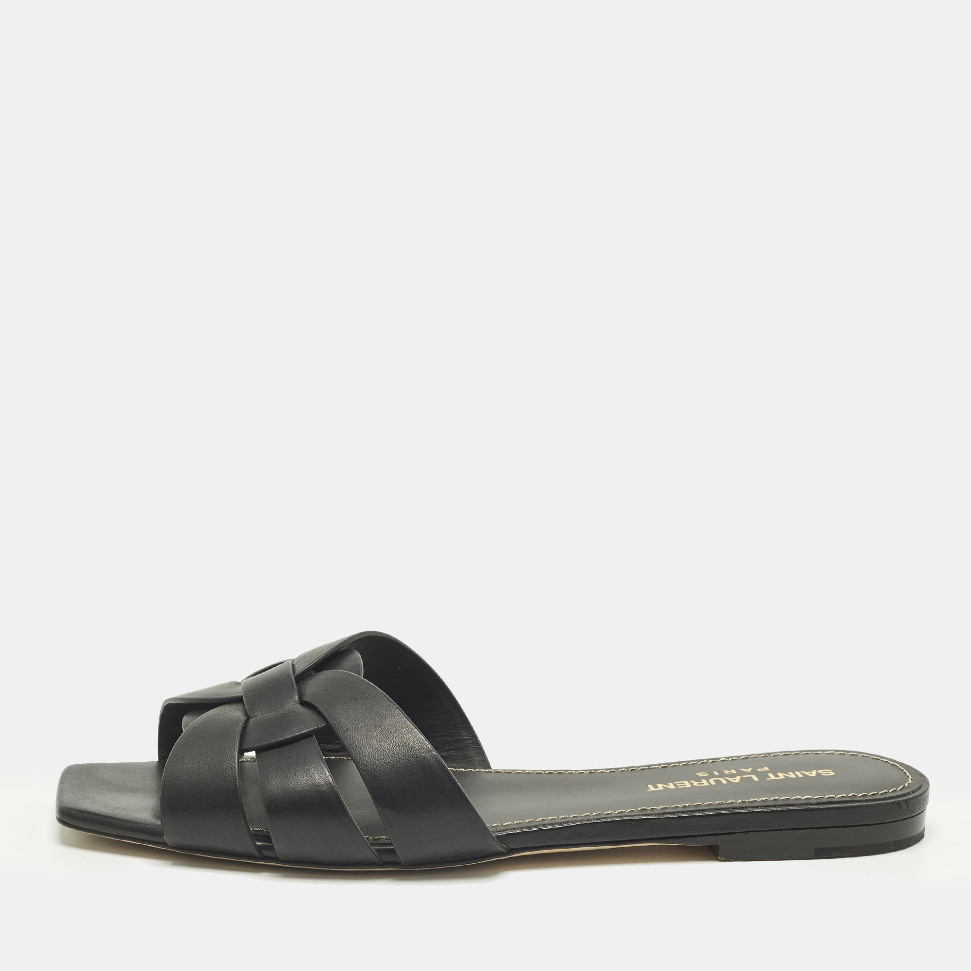 Saint Laurent Black Leather Tribute Flat Sandals Size 37.5 
Saint Laurent Black Leather Tribute Flat Sandals Size 37.5