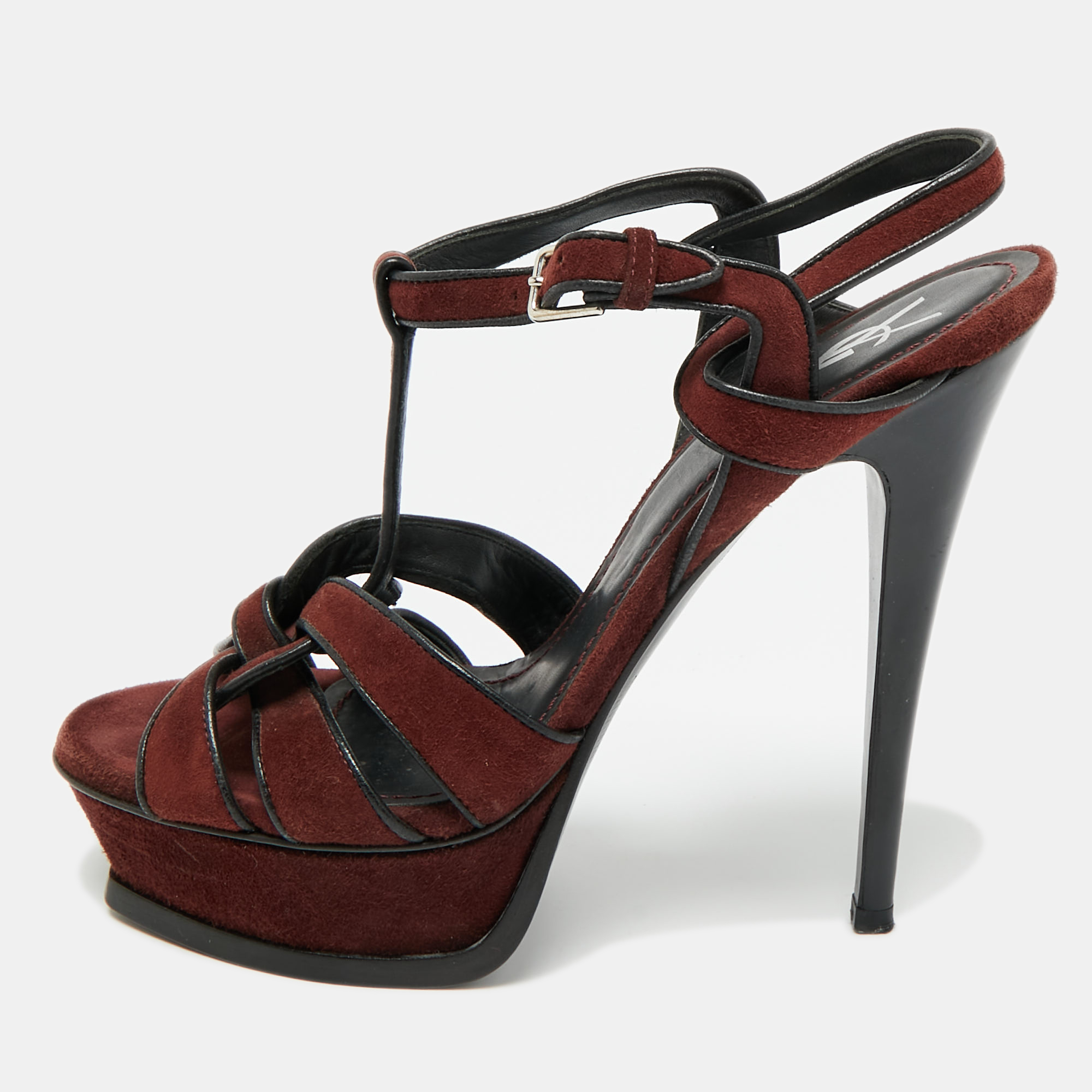 Saint Laurent Tribute Size Burgundy Leather and Suede Platform Sandals
Saint Laurent Tribute Size Burgundy Leather and Suede Platform Sandals