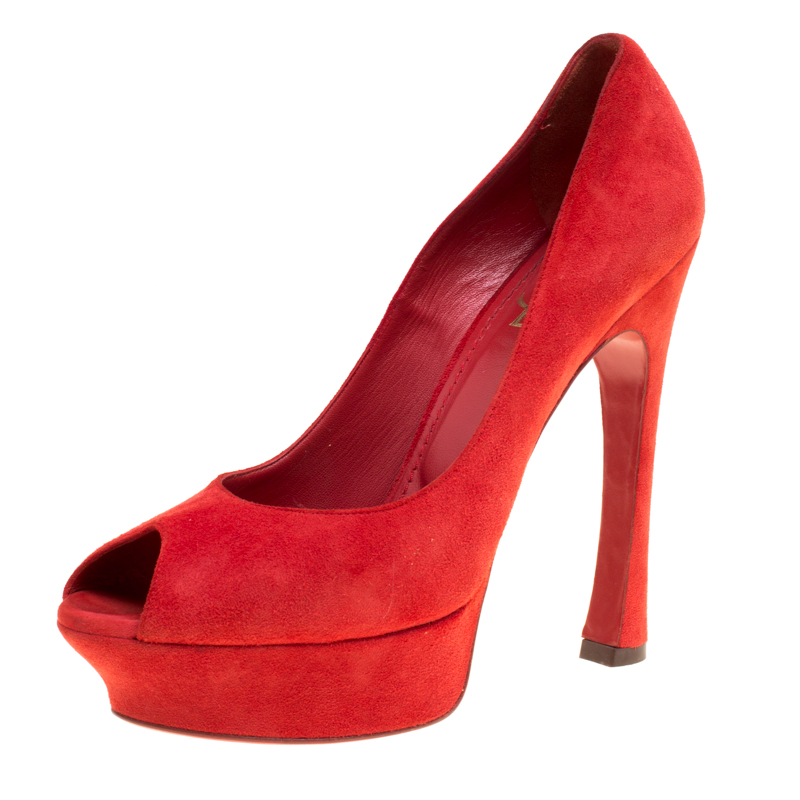 Saint laurent paris saint laurent red suede palais platform peep toe pumps size 40