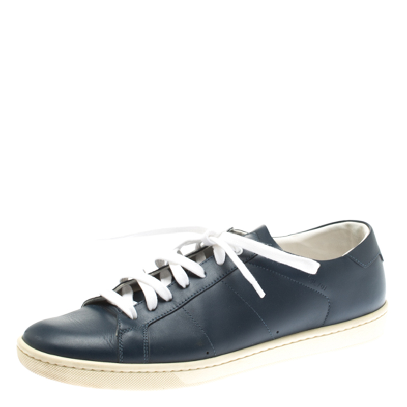 Image of Saint Laurent Paris Blue Leather Low Top Sneakers Size