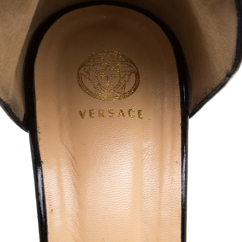Versace Black Patent Leather And Leather Ankle Strap Platform Sandals Size 40