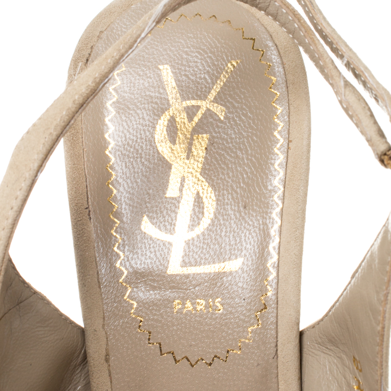 Saint Laurent Paris Cream Suede Slingback Platform Sandals Size 35