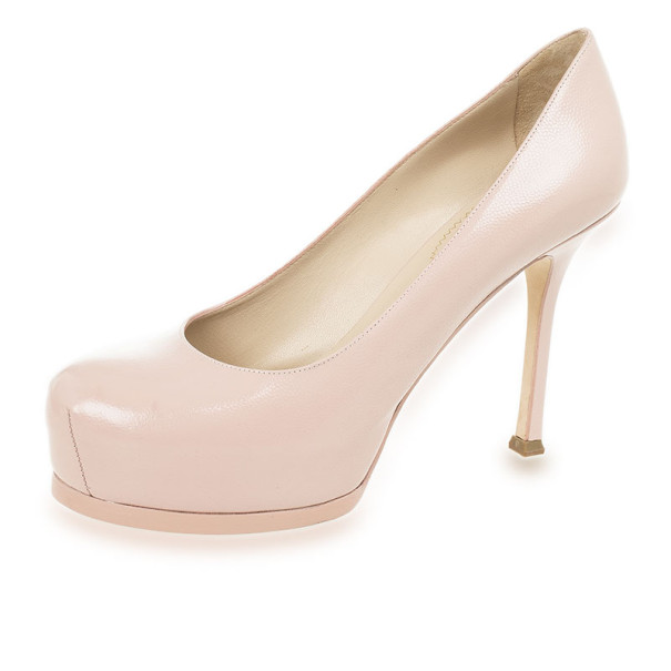 Saint Laurent Paris Pink Leather Tribtoo Platform Pumps Size 38