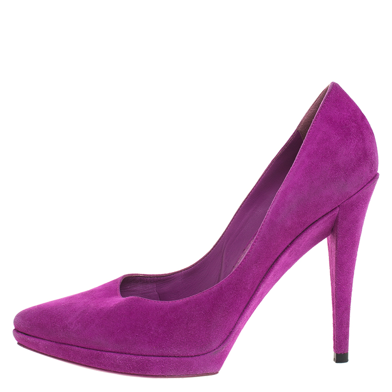 Saint Laurent Paris Purple Suede Janis Platform Pumps 37.5