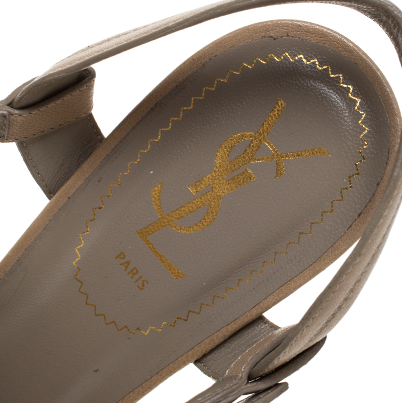 Saint Laurent Paris Beige Leather And Stingray Bubeo Platform Sandals Size 40.5