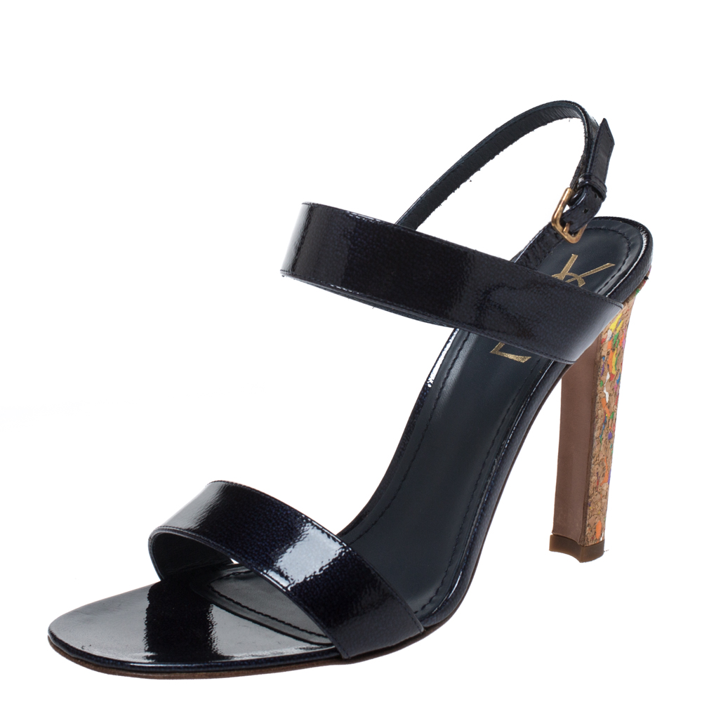 Image of Saint Laurent Blue Patent Leather Ankle Strap Sandals Size