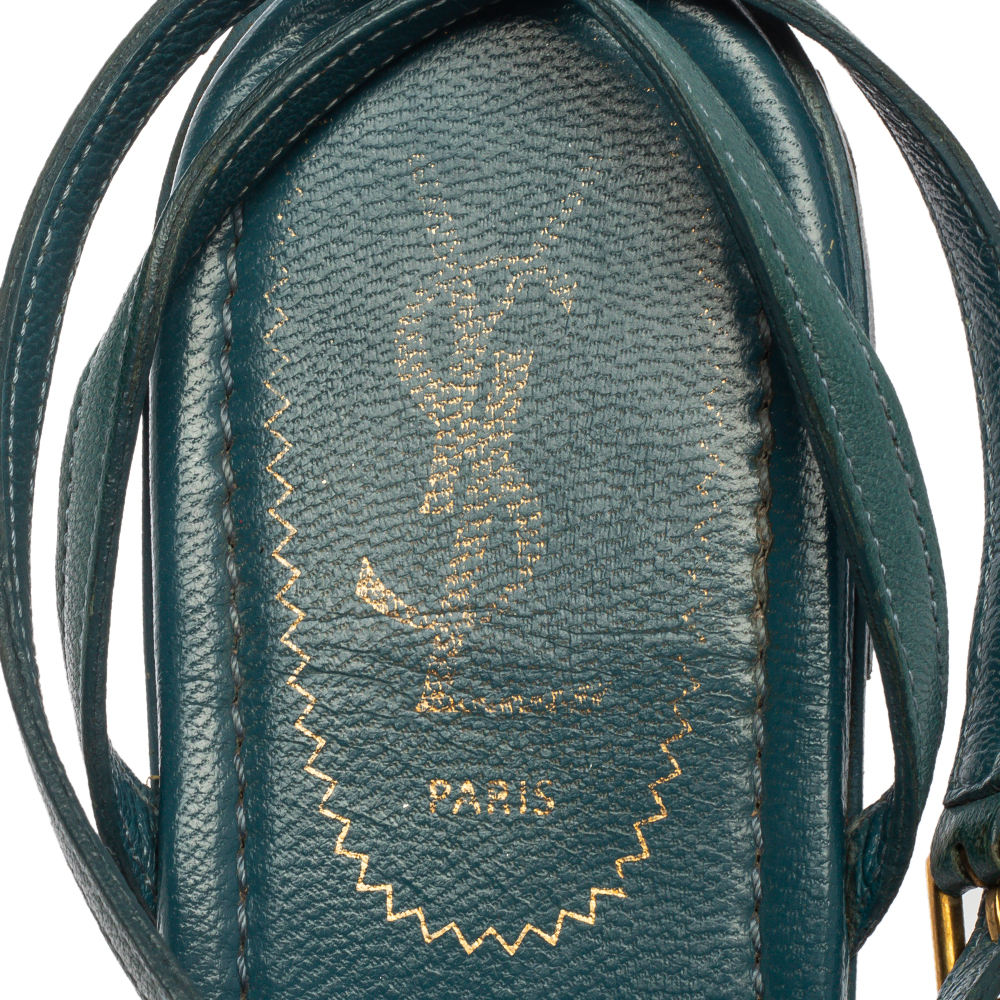 Saint Laurent Paris Blue Leather Ycon Ankle Strap Flats Size 38
