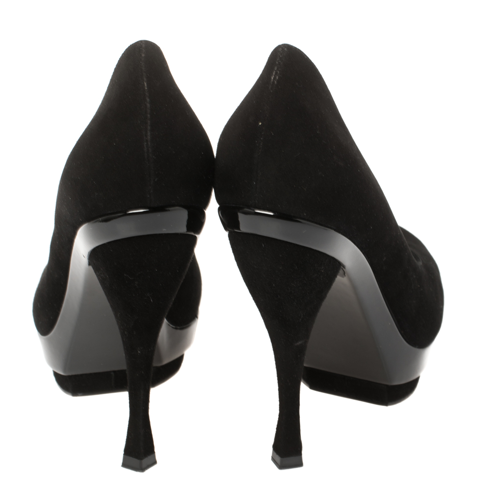 Saint Laurent Paris Black Suede Arya Platform Pumps Size 36