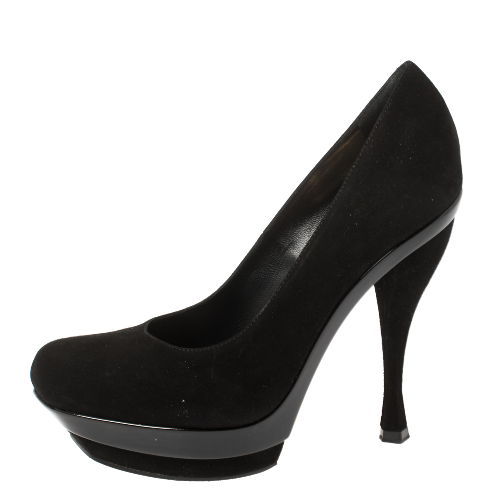 Saint Laurent Paris Black Suede Arya Platform Pumps Size 36