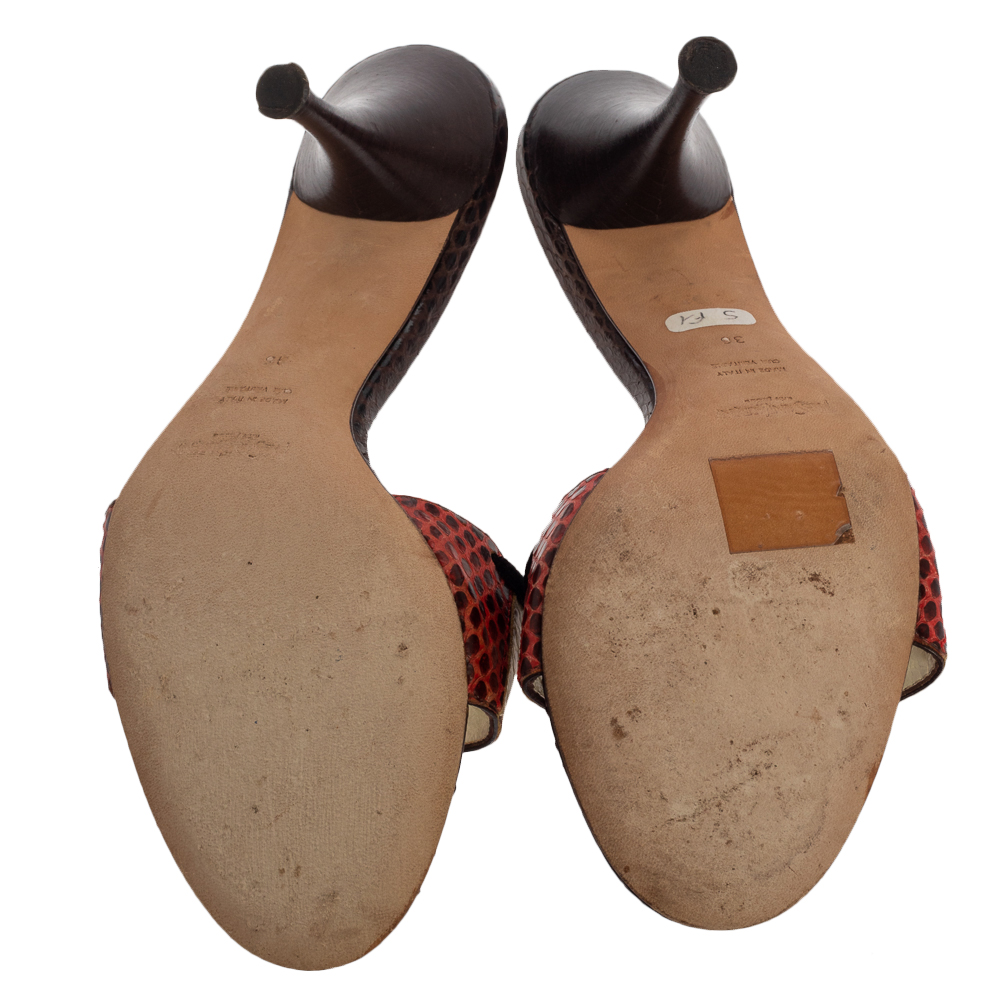 Saint Laurent Multicolor Snakeskin Bow Slide Sandals Size 36