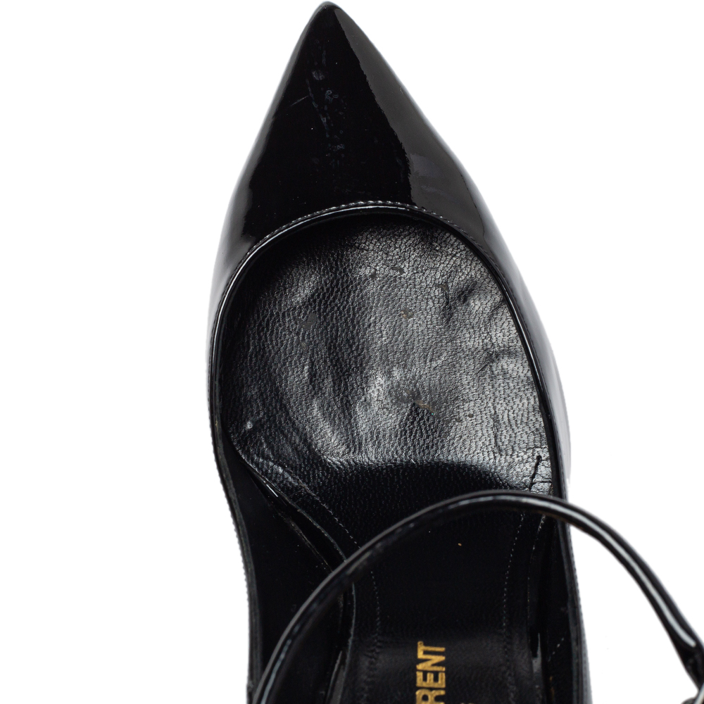Saint Laurent Black Patent Leather Ankle Strap Pumps Size 35
