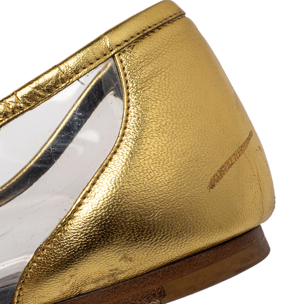 Saint Laurent Gold Leather And PVC Ballet Flats Size 39.5