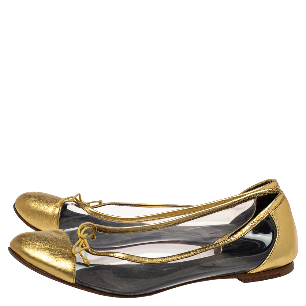 Saint Laurent Gold Leather And PVC Ballet Flats Size 39.5