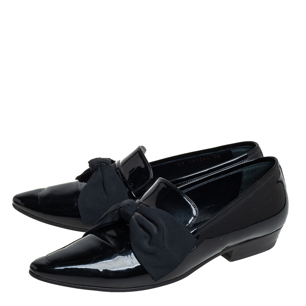 Saint Laurent Black Patent Leather Deven Loafers Size 38
