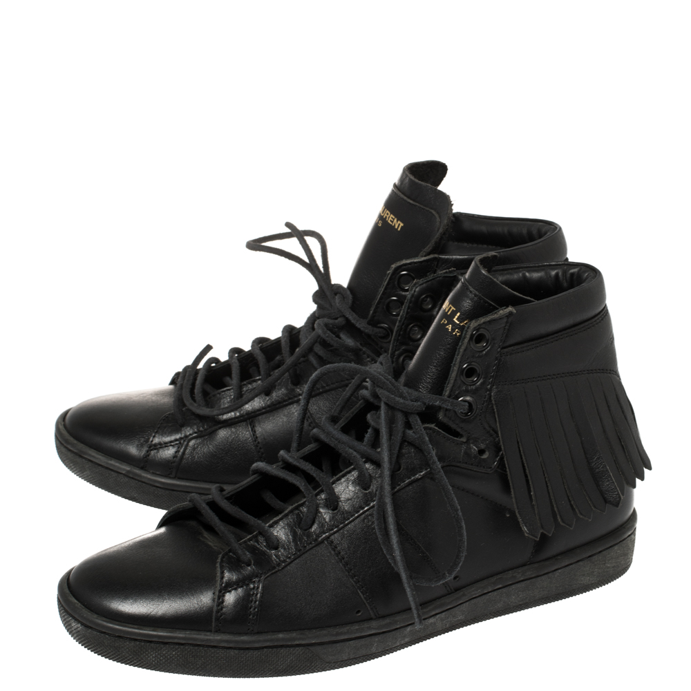 Saint Laurent Black Leather Classic Court Fringe Sneakers Size 36