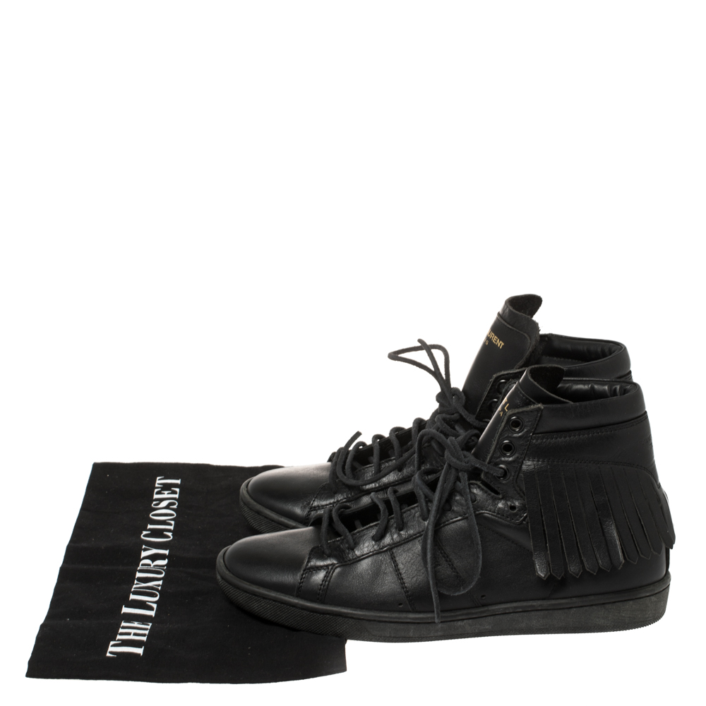 Saint Laurent Black Leather Classic Court Fringe Sneakers Size 36