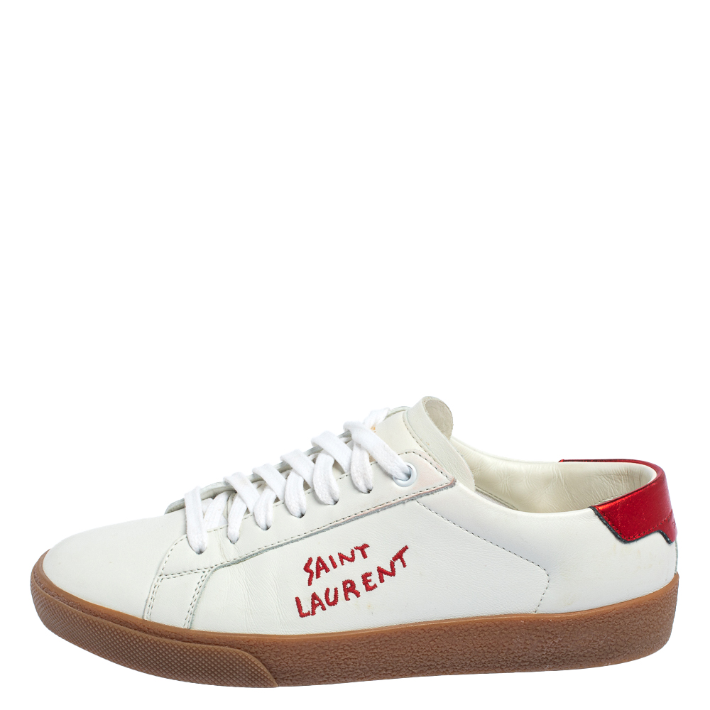 

Saint Laurent White/Red Leather Court Classic SL/06 Low Top Sneakers Size