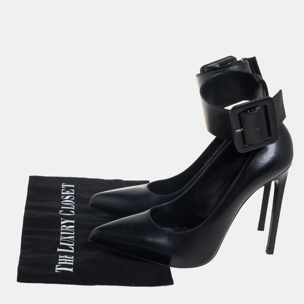 Saint Laurent Black Leather Escarpin Ankle Cuff Pumps Size 39