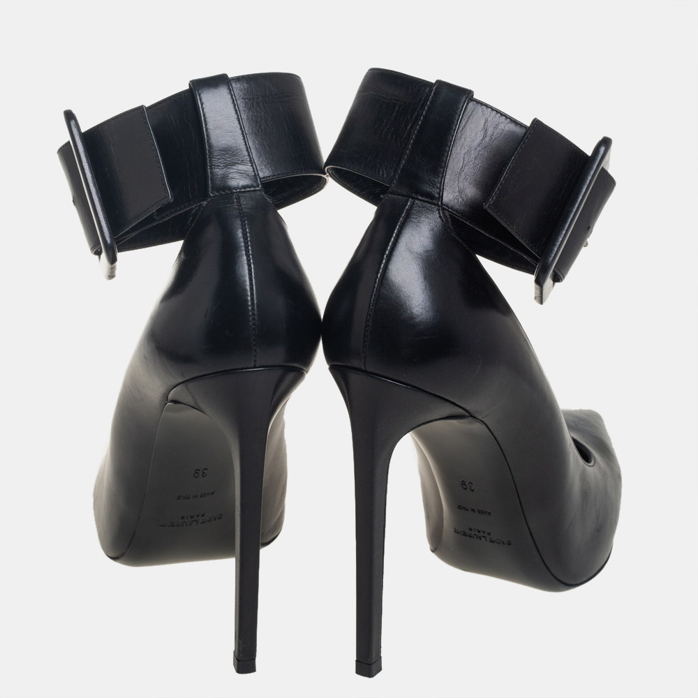 Saint Laurent Black Leather Escarpin Ankle Cuff Pumps Size 39