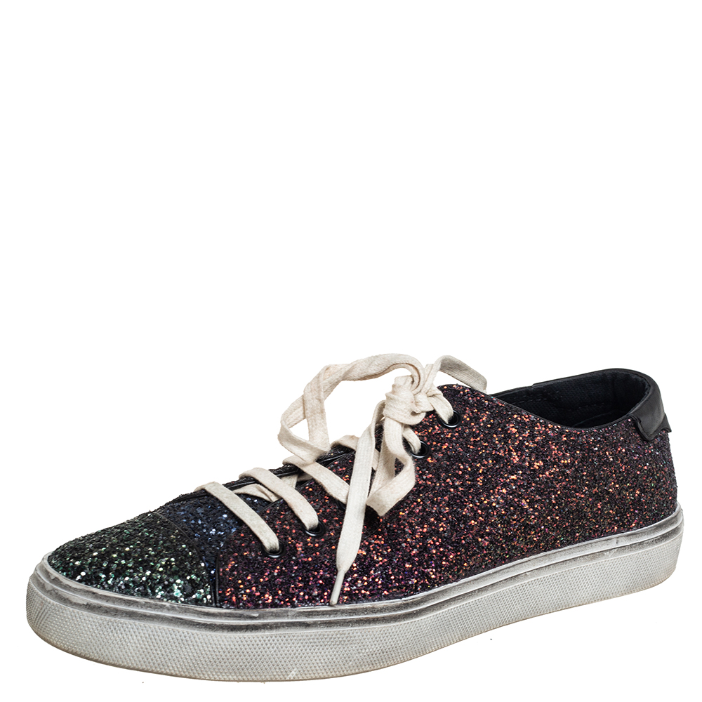 Saint Laurent Multicolor Glitter Low Top Sneakers Size 39.5