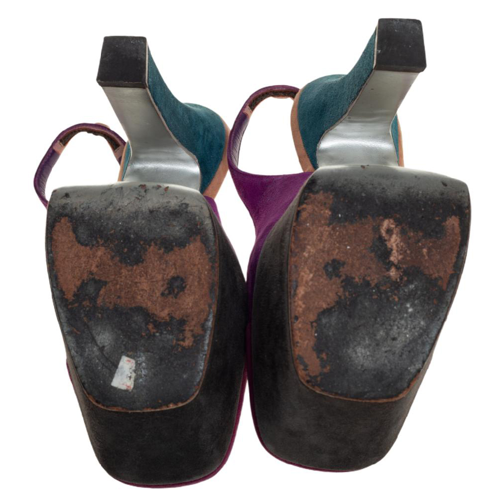 Saint Laurent Tri Color Suede Obsession Slingback Platform Sandals Size 36