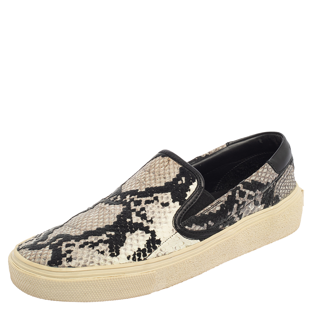 Saint Laurent Multicolor Python And Velvet Slip On Sneakers Size 37.5