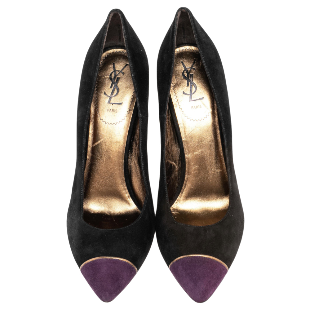 Saint Laurent Paris Black/Purple Suede Pointed Toe Pumps Size 41