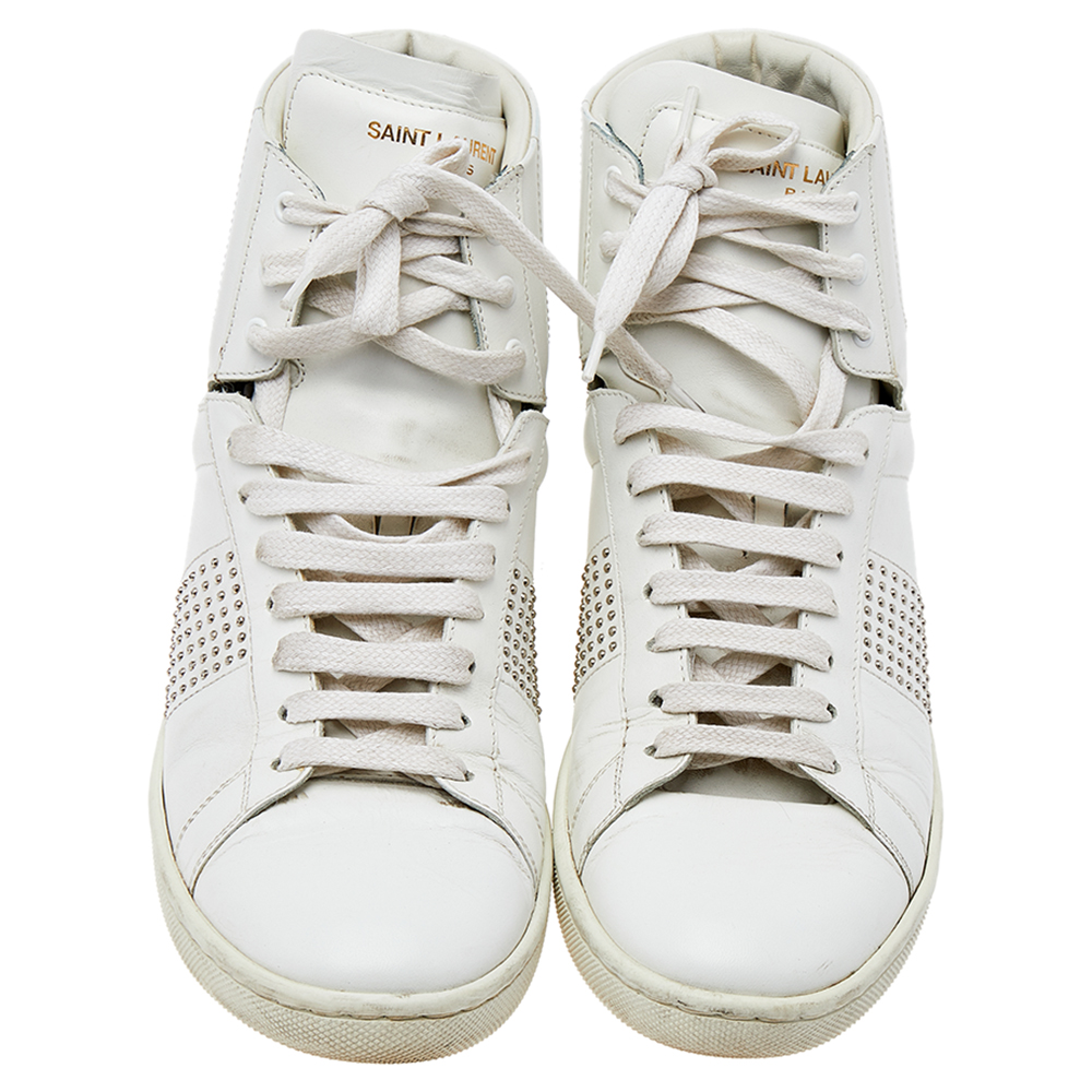Saint Laurent White Leather Signature Court Classic SL/01H High Top Sneakers Size 37.5