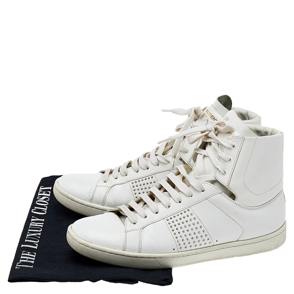 Saint Laurent White Leather Signature Court Classic SL/01H High Top Sneakers Size 37.5