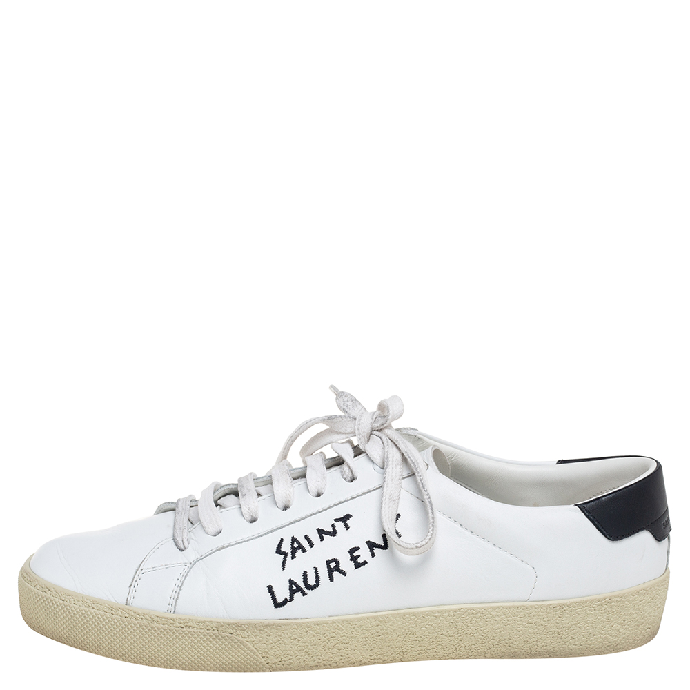 

Saint Laurent White Leather Court Classic SL/06 Embroidered Sneakers Size