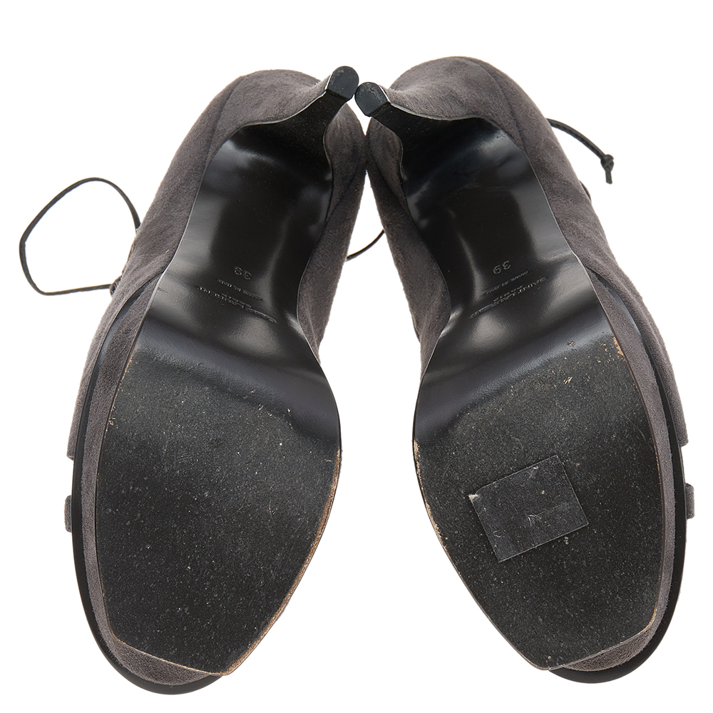 Saint Laurent Grey Suede Tribute 16 Gladiator Platform Sandals Size 39
