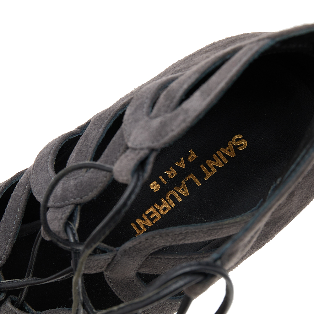 Saint Laurent Grey Suede Tribute 16 Gladiator Platform Sandals Size 39