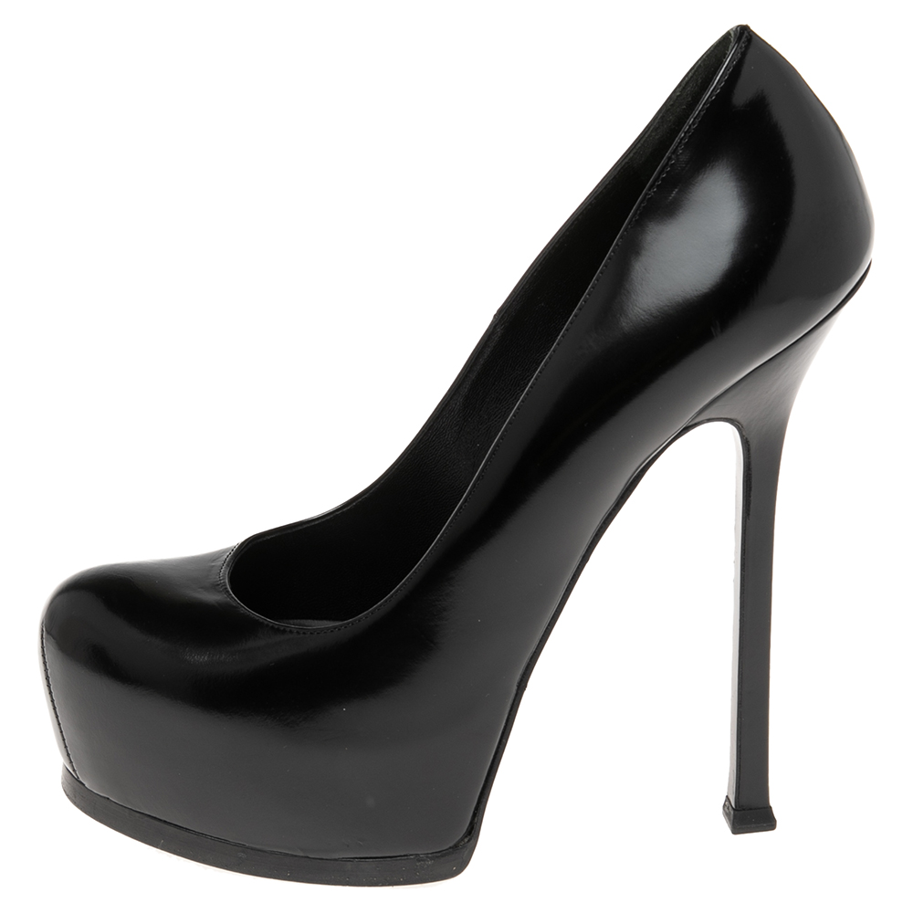 Saint Laurent  Black Leather Tribtoo Platform Pumps Size 38.5