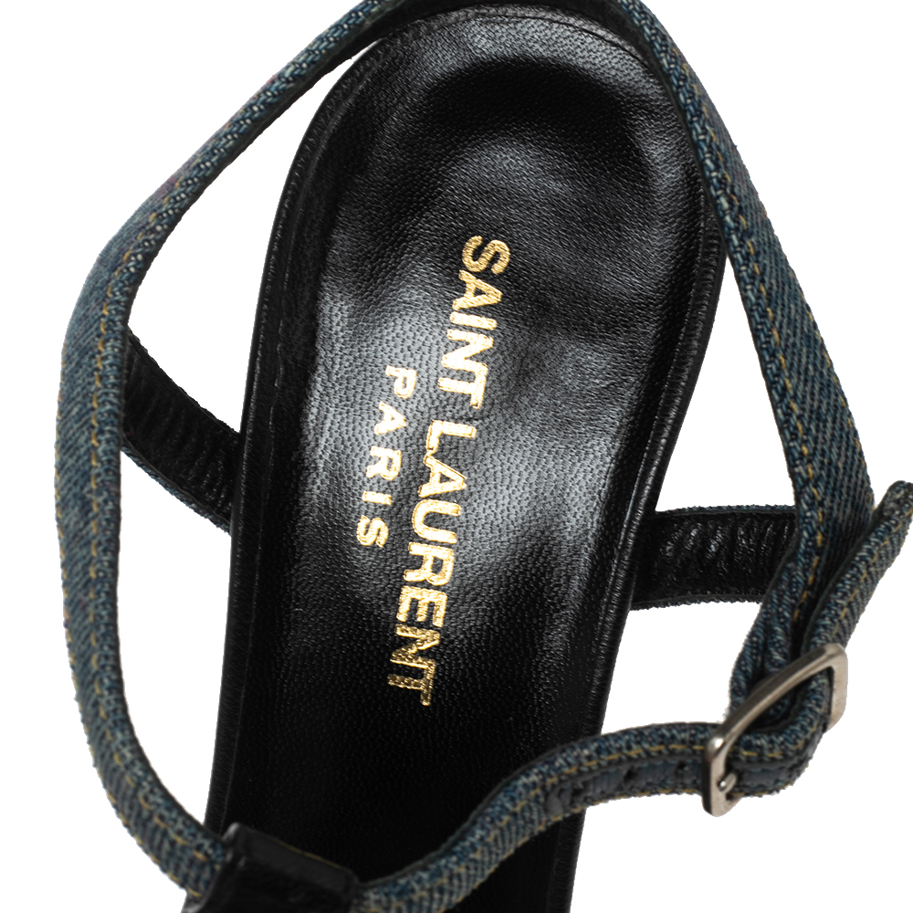 Saint Laurent Blue Denim Tribute Platform Sandals Size 39