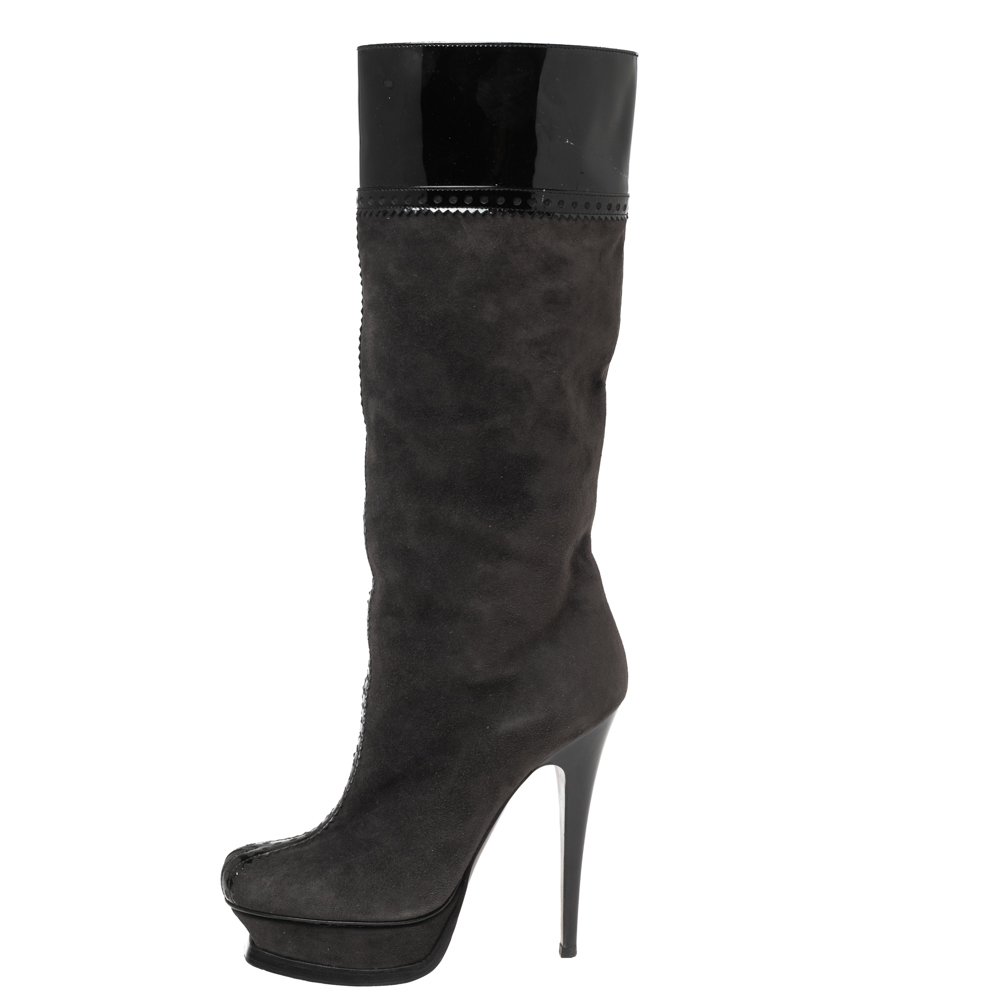 Saint Laurent Black/Grey Suede And Patent Leather Platform Knee Boots Size
Saint Laurent Black/Grey Suede And Patent Leather Platform Knee Boots Size