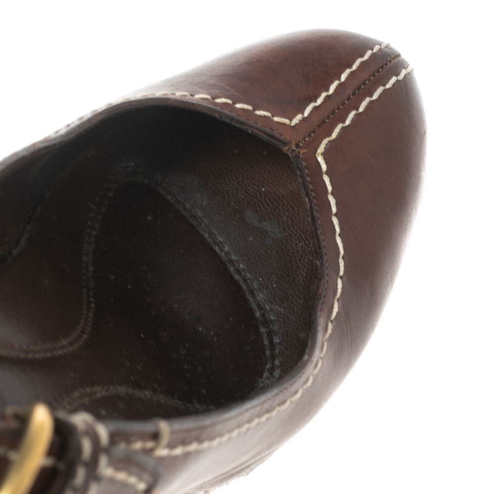 Saint Laurent Brown Leather Platform Slingback Sandals Size 36
