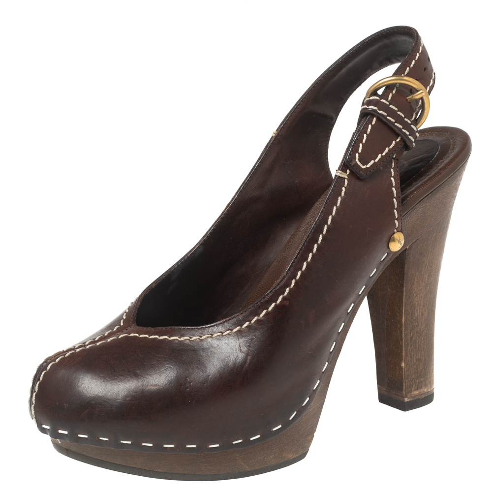Saint laurent paris saint laurent brown leather platform slingback sandals size 36