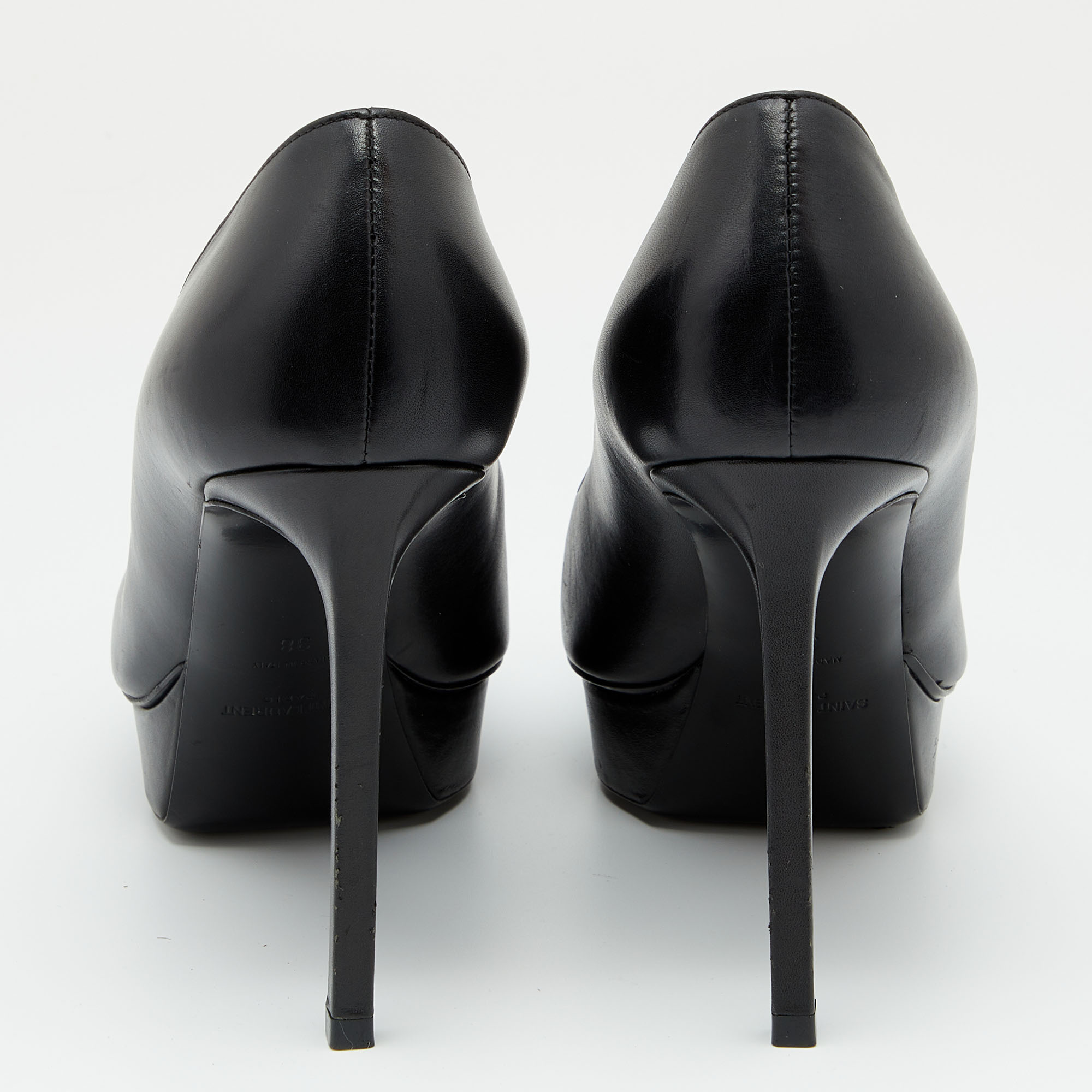 Saint Laurent Black Leather Janis Studded Pointed Toe Pumps Size 38