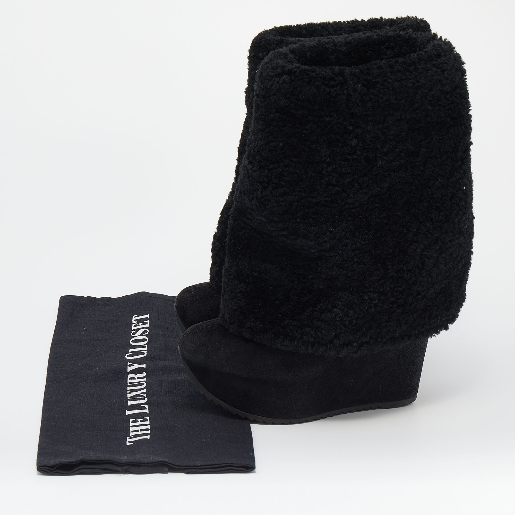 Saint Laurent Black Wool And Suede Wedge Boots Size 38