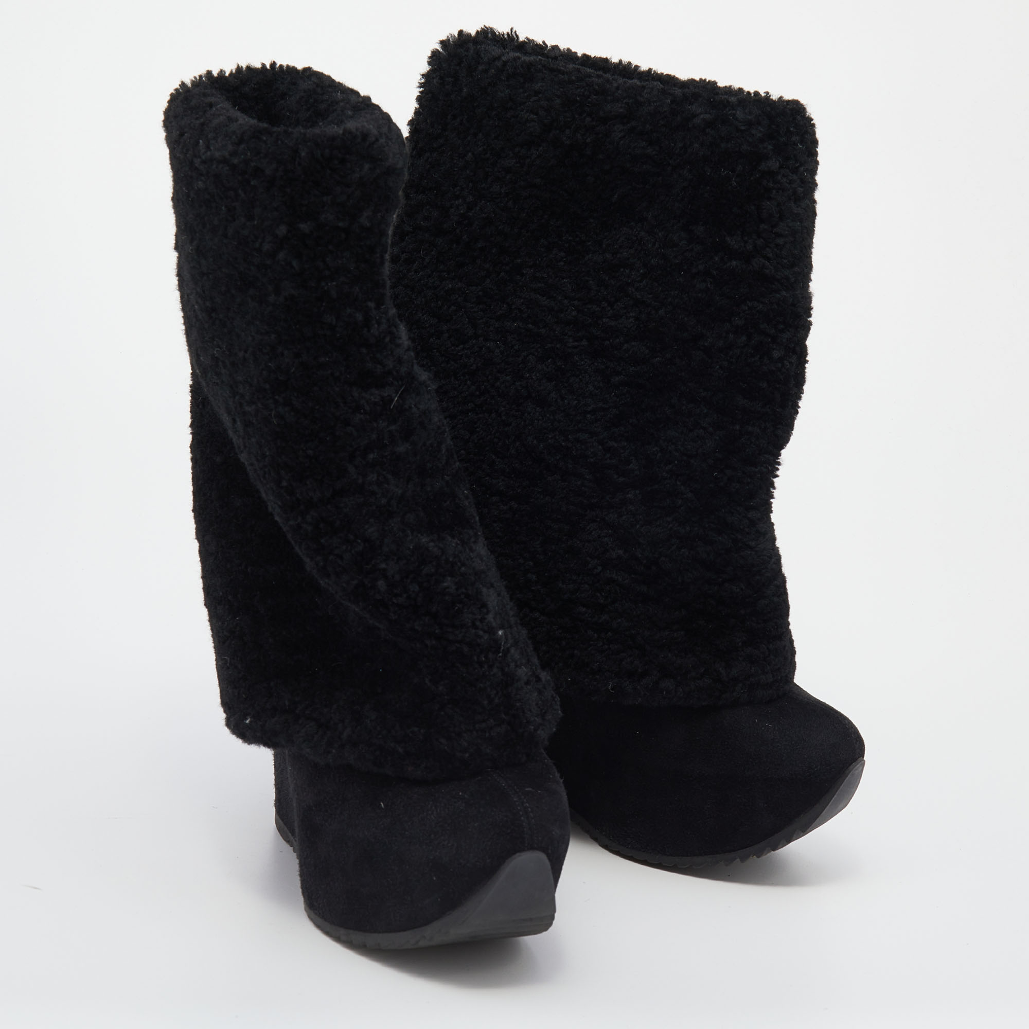 Saint Laurent Black Wool And Suede Wedge Boots Size 38