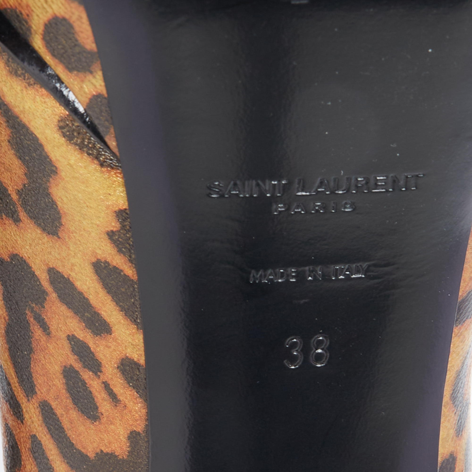 Saint Laurent Bronze/Black Leopard Print Leather Janis Platform Pumps Size 38
