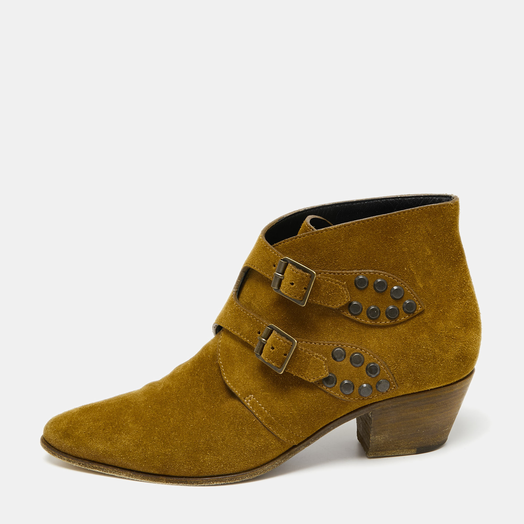 Saint laurent paris saint laurent brown suede studded ankle boots size 38.5