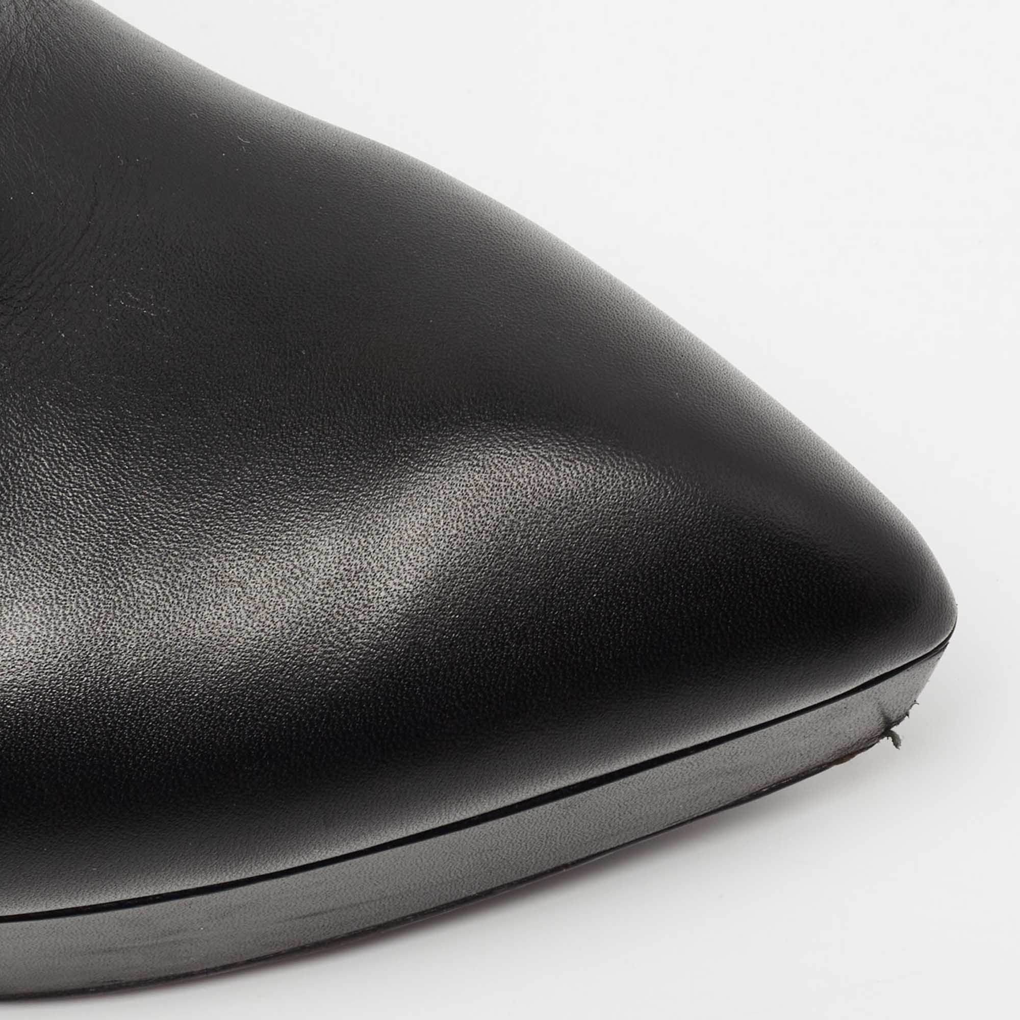 Saint Laurent Black Leather Platform Ankle Boots Size 37