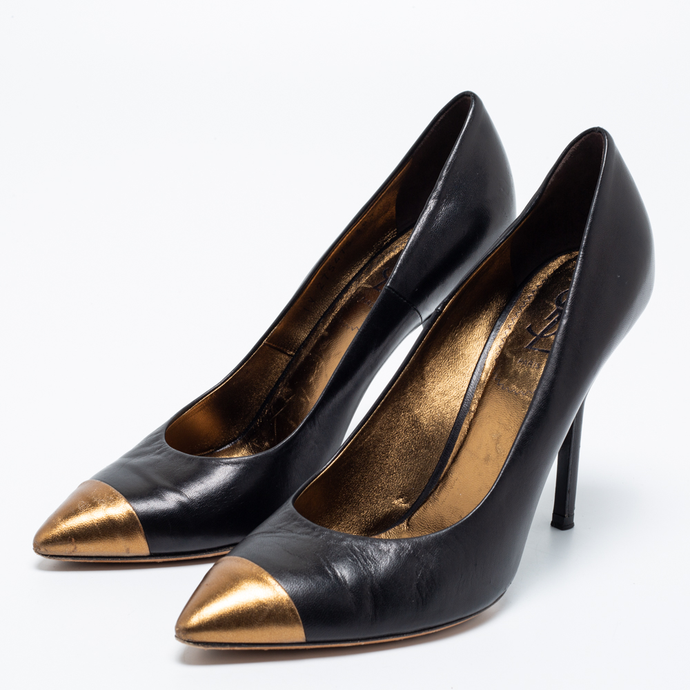 Saint Laurent Paris Black/Gold Leather Cap Toe Pointed Toe Pumps Size
Saint Laurent Paris Black/Gold Leather Cap Toe Pointed Toe Pumps Size