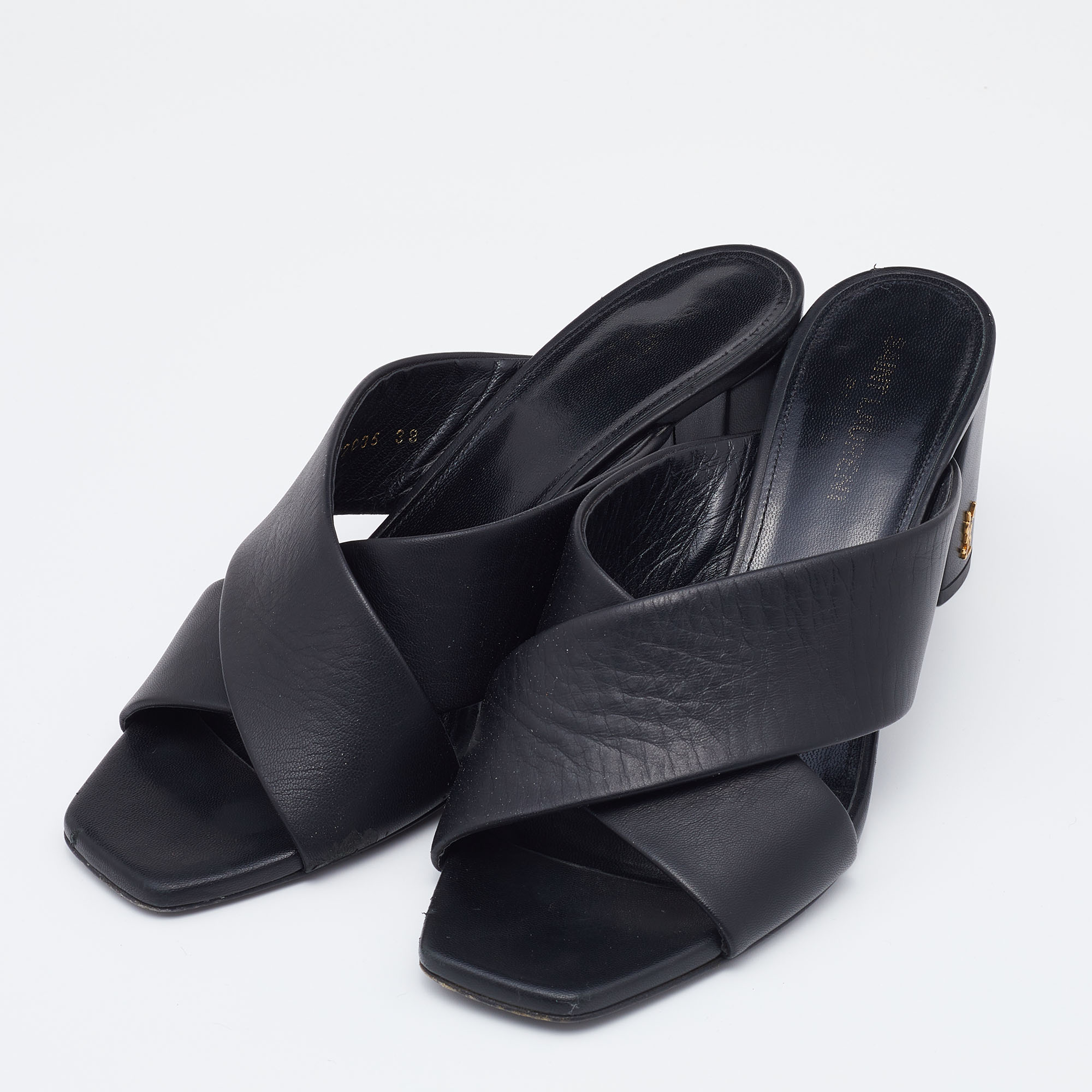 

Saint Laurent Black Leather Lou Lou Criss Cross Slide Sandals Size