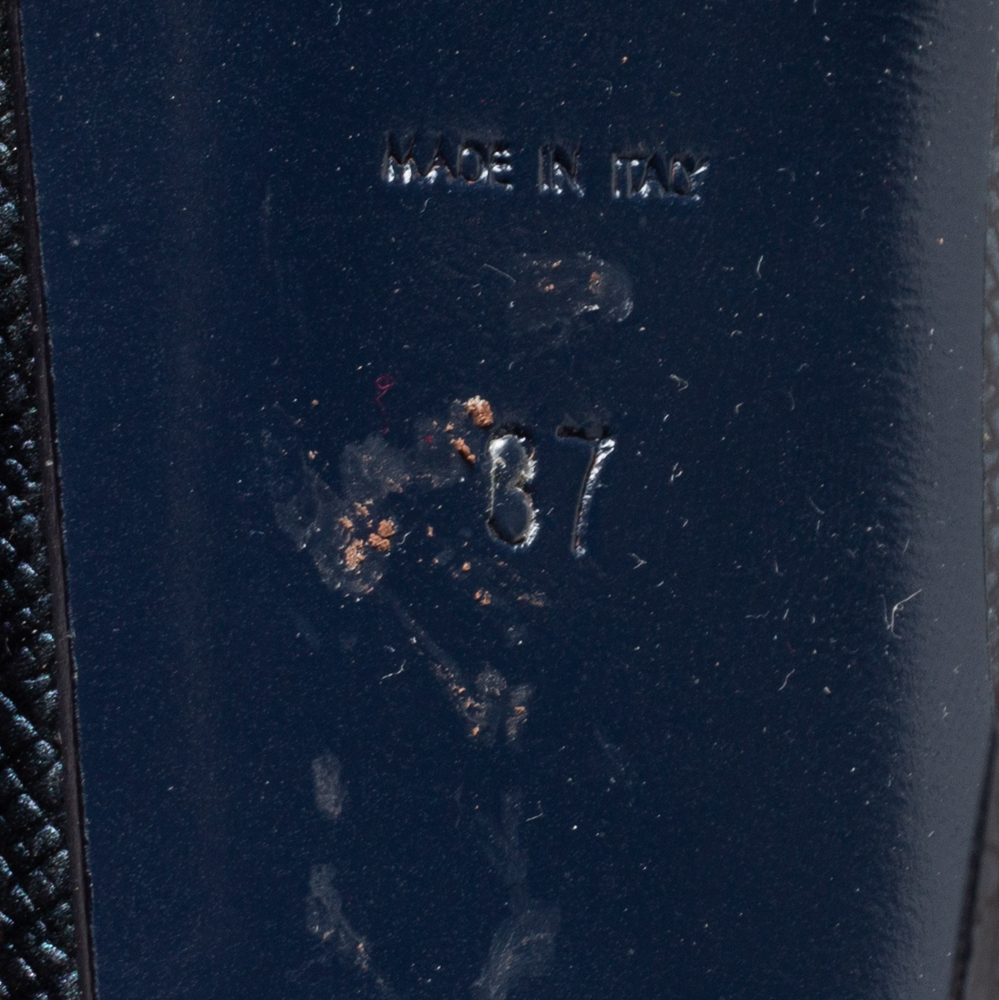 Saint Laurent Dark Blue Textured Patent Leather Tribtoo Slingback Pumps Size 37