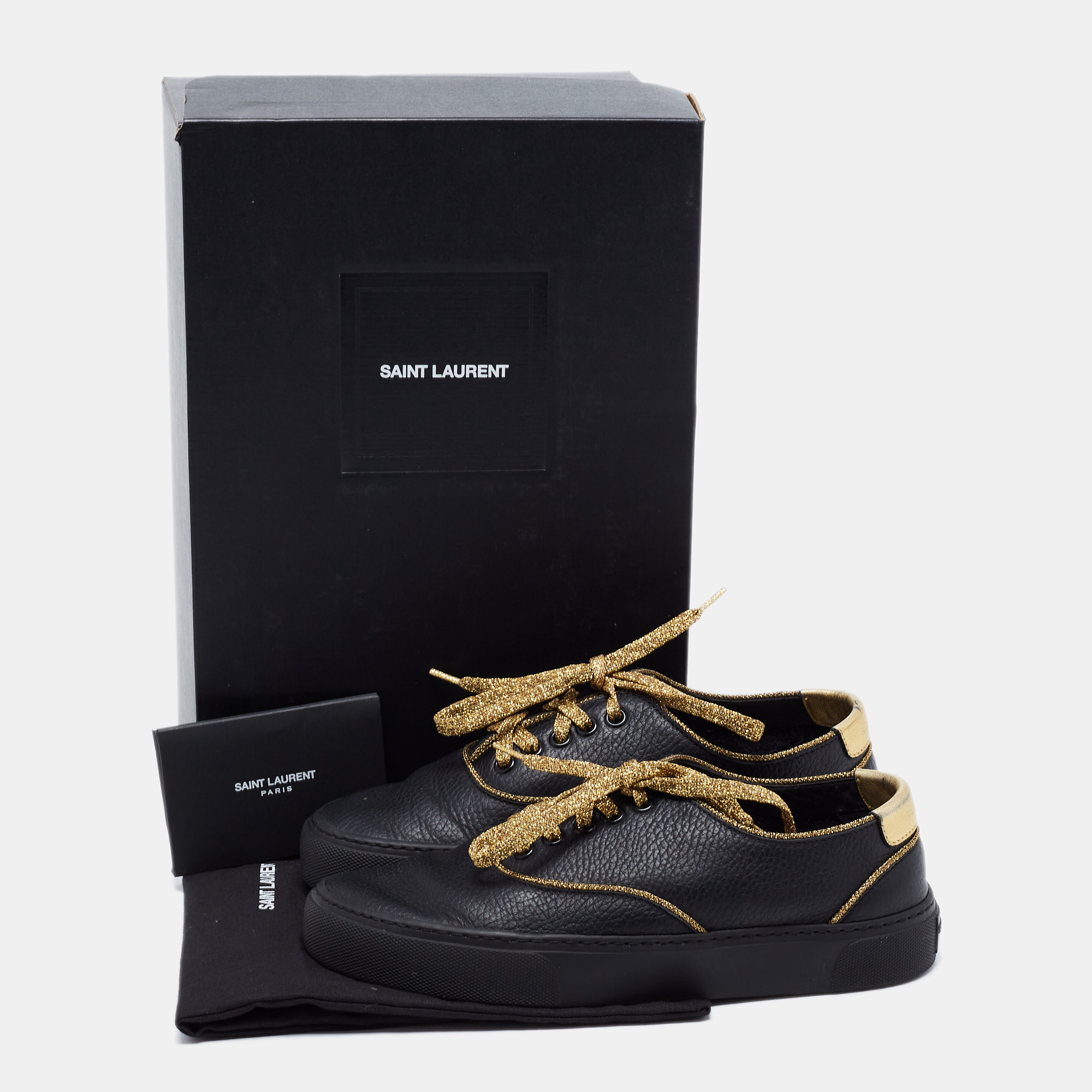 Saint Laurent Black Leather Low Top Sneakers Size 36
